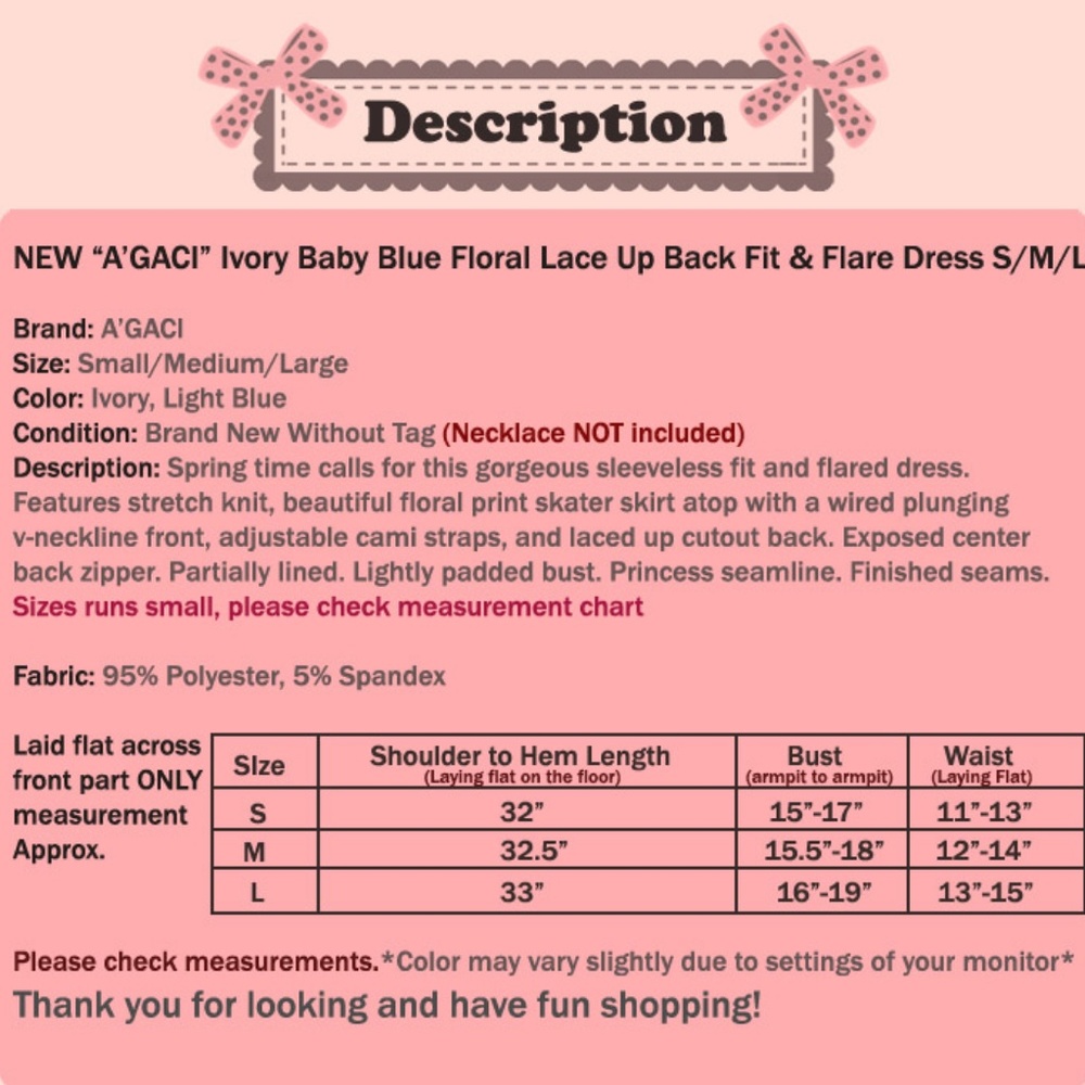 Last☝️ Ivory Blue Floral Plunge Lace Up CUTE Dress - Picture 8 of 8